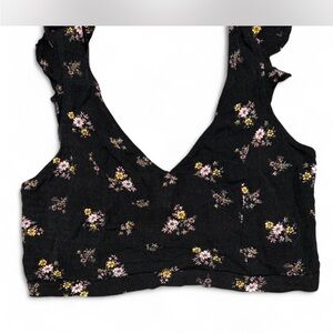 Kendall & Kylie Black Ruffled Crop Tank Top